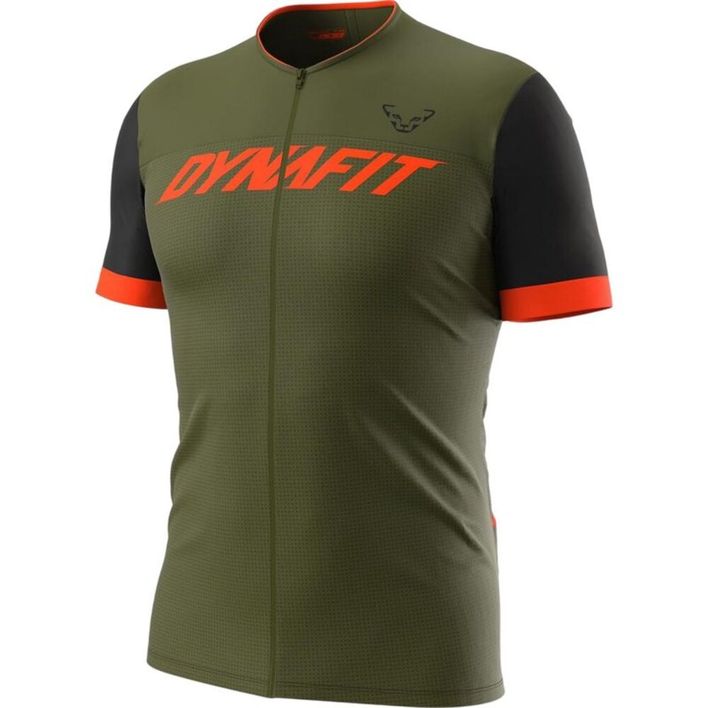 Dynafit Mens Colour Block Cycling Jersey / Moss